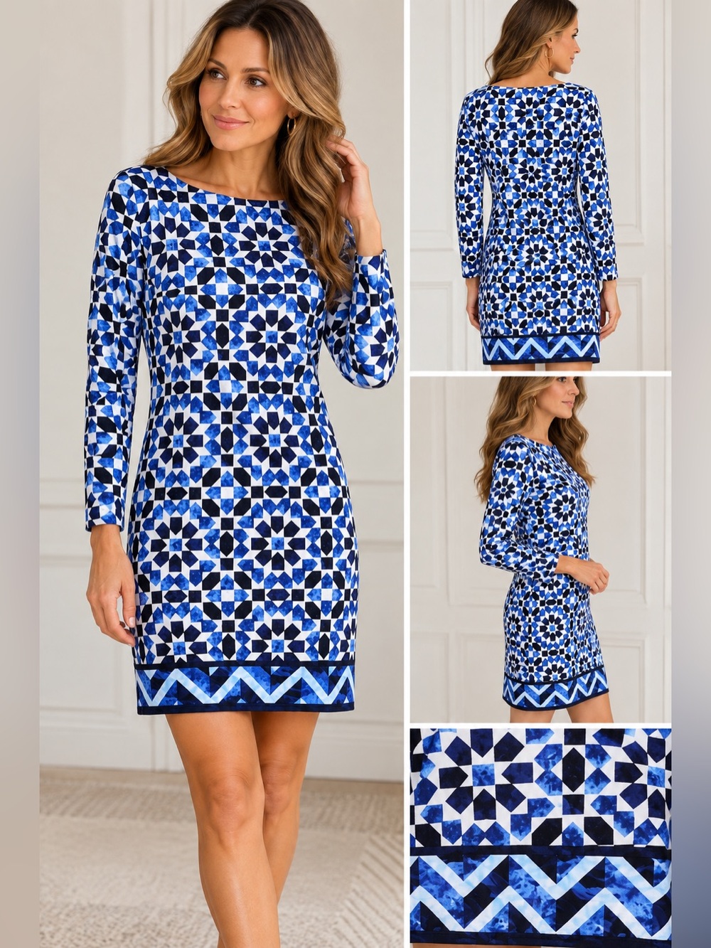 Michael Michael Kors Blue Mosaic Print Shift Dress Size S
